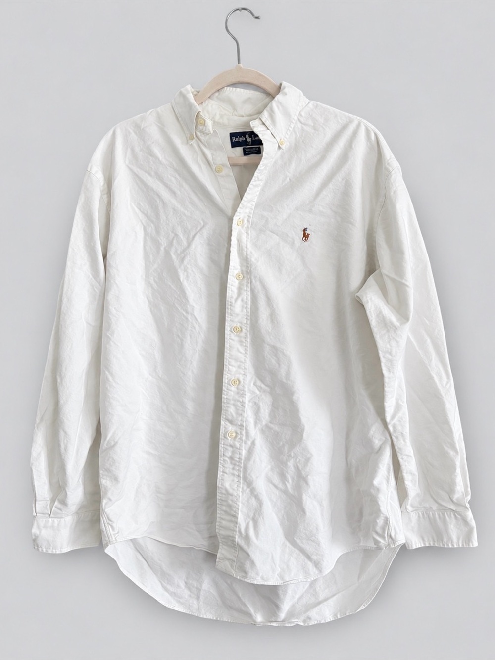 Vintage Ralph Lauren Yarmouth Oxford White Button Down Shirt Flesh Pony XL